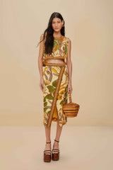 Sand Foliage Sketch Midi Skirt