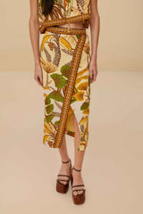 Sand Foliage Sketch Midi Skirt