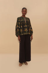 Black Twill Belted Wide Pants