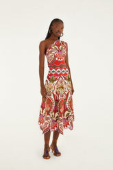 Red Odara Scallops Midi Skirt
