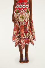 Red Odara Scallops Midi Skirt