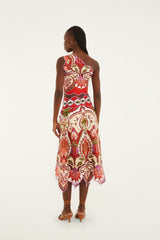 Red Odara Scallops Midi Skirt