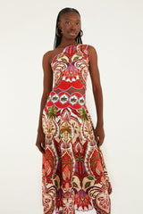 Red Odara Scallops Midi Skirt