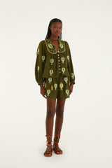 Green Heart Tapestry Embroidered Shorts