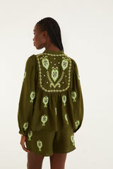 Green Heart Tapestry Embroidered Shorts