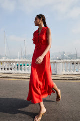 Red 3d Flower Euroflax Maxi Dress