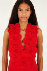 Red 3d Flower Euroflax Maxi Dress