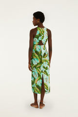 Green Anthurium Leaves Cut-Out Midi Dress