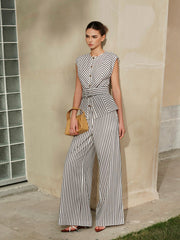 Striped Metal Round-Neck Shirt With Belt