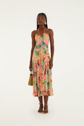 Soft Pink Pool Time Ruched Sleeveless Midi Dress