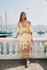 Butter Yellow Embroidered Midi Dress