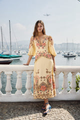 Butter Yellow Embroidered Midi Dress