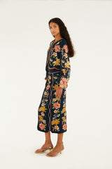 Dark Blue Maira Floral Midi Skirt