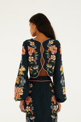 Dark Blue Maira Floral Top