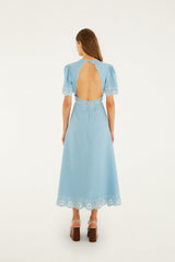 Light Blue Embroiderede Midi Dress