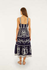 Blue Richelieu Embroidered Midi Dress