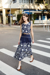 Blue Flowers Richelieu Maxi Skirt