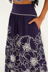 Blue Flowers Richelieu Maxi Skirt