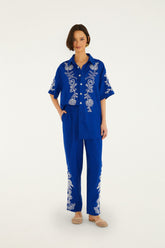 Blue Romantic Embroidered Pants