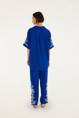 Blue Romantic Embroidered Pants
