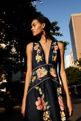 Dark Blue Maira Floral Midi Dress