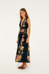 Dark Blue Maira Floral Midi Dress