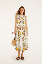 Lemon Bouquet Off-White Midi Skirt