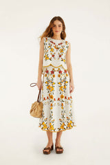Lemon Bouquet Off-White Midi Skirt