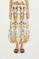 Lemon Bouquet Off-White Midi Skirt