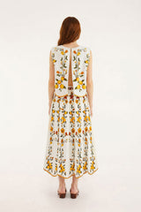 Lemon Bouquet Off-White Midi Skirt
