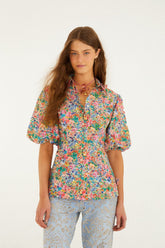 Off-White Peasant Floral Butterflies Blouse