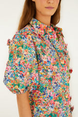 Off-White Peasant Floral Butterflies Blouse