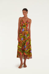 Brown Florart Midi Wrap Dress