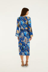 Blue Mystical Front Cut-Out Crop Blouse and Skirt Set