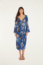 Blue Mystical Front Cut-Out Crop Blouse and Skirt Set