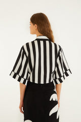 Black Spring Stripes Short Sleeve Crop Top