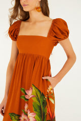 Brown Hilo Arrangment Midi Dress