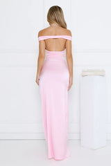 Spark Babe Off Shoulder Satin Maxi Dress Pink