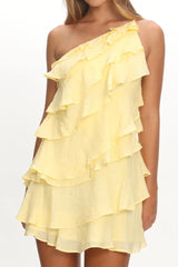 Arrabel Tiered Ruffle Mini Dress Yellow
