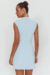 Thandi Pleat Shoulder Faux Pocket Mini Dress Steel Blue