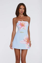Soft Lily Strapless Mini Dress Blue