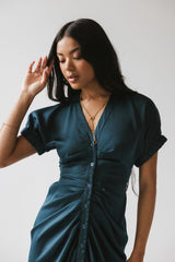 Opie Satin Midi Dress in Teal