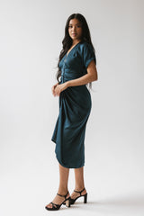 Opie Satin Midi Dress in Teal