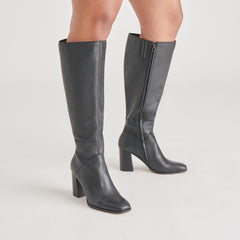 Fynn Wide Calf Boots Onyx Leather