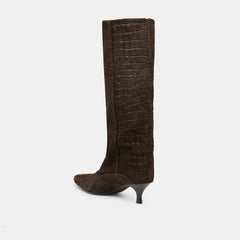 Roxla Boots Dk Chocolate Croco Embossed Leather