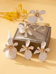 Flower Shape Bracelet + Earrings + Rings Accessories Three Pieces