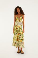Soft Yellow Brasil Collage Lace Maxi Skirt