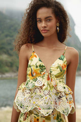Soft Yellow Brasil Collage Lace Ruffled Blouse