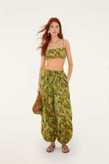 Green Forest Parrots Pockets Balloon Pants