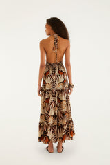 Multicolor Ammonite Tassel Smocked Maxi Dress